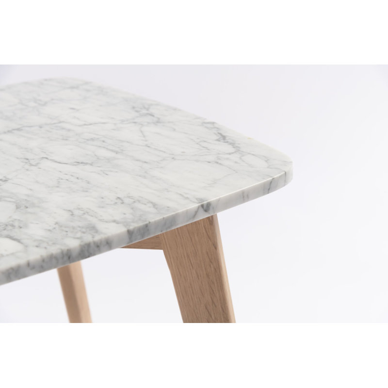 Table rectangulaire en marbre blanc de Carrare avec pieds 12 po x 21 po Marco, Chêne