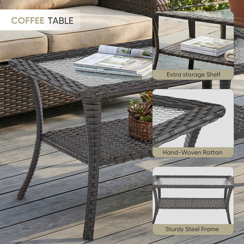 Ensemble de conversation extérieur en résine tressée 8 pièces avec coussins de 15 cm et table basse de rangement, idéal pour les fêtes dans le jardin.