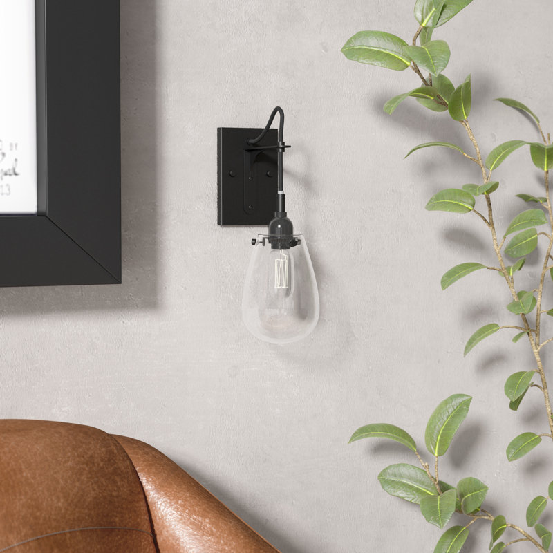 Chelsea Satin Black Direct Wired Sconce with Clear Glass Shade