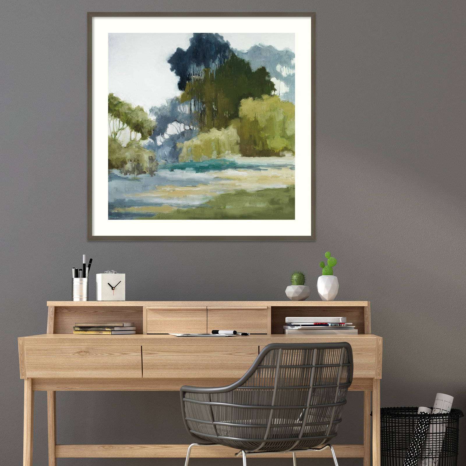 Bean Fileds Tall Trees by Jacqueline Ellens, Gray Framed Paper, 25" H x 25" W