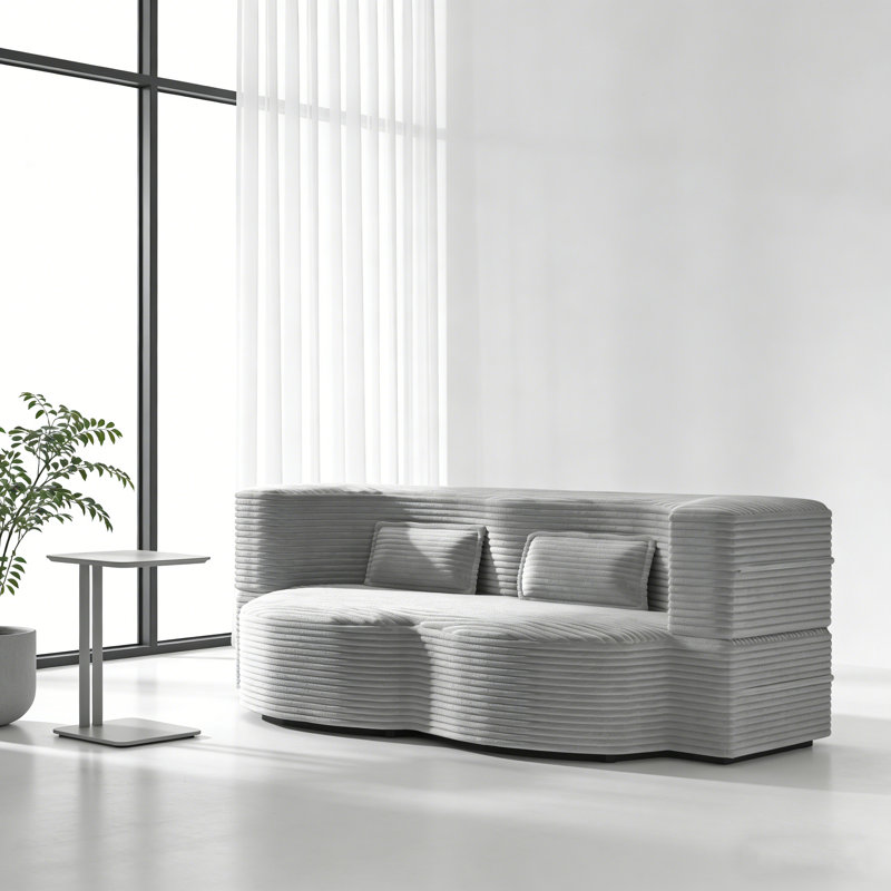 Canapé moderne avec 2 coussins, canapé-lit en velours côtelé et rembourré de mousse, matelas pliant simple de 15 po pour le salon, lit d'invité, salle de jeux, aucun assemblage requis, gris clair