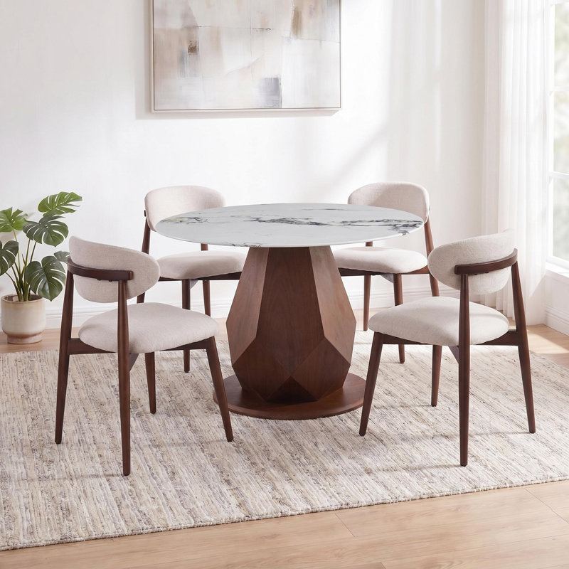 Set Of 4 Dining Chair, Upholstered Dining Chairs With Curved Back And Solid Legs