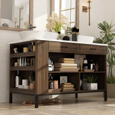 Armoire de salle de bain avec 2 tiroirs et 6 tablettes