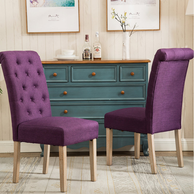 Chaise parsons capitonnée en bois massif Habit, ensemble de 2, mauve, Mauve