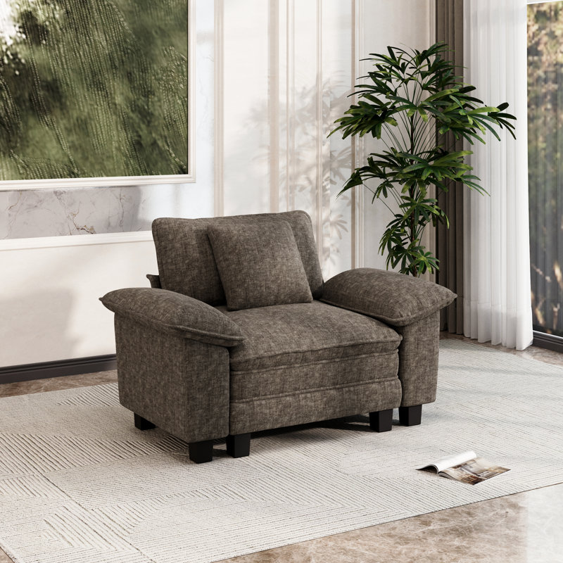Fauteuil à assise profonde avec coussin décoratif, Chenille gris