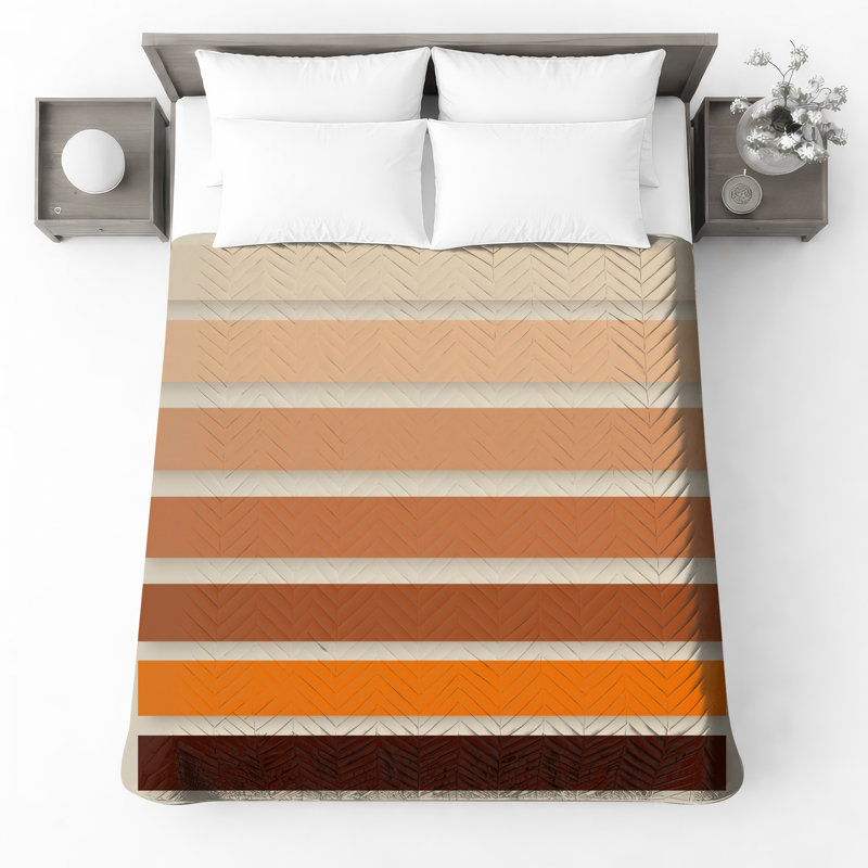 Couvre-lit matelassé à rayures beige et brun-orange toutes tailles, Lit simple