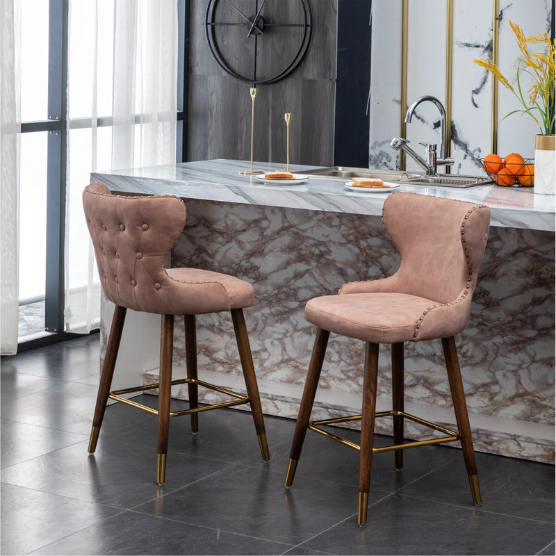 Ensemble de 2 tabourets de comptoir capitonnés Mid-Century Modern