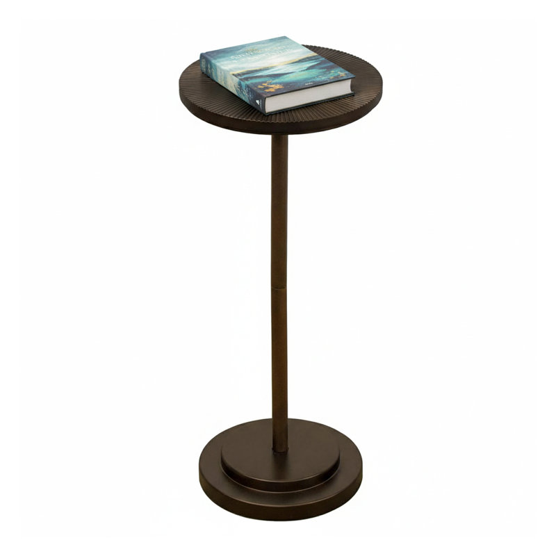 Modern Small End Table with Carved Table Top and Weighted Base Pedestal Table for Living Room, Brown, Brown