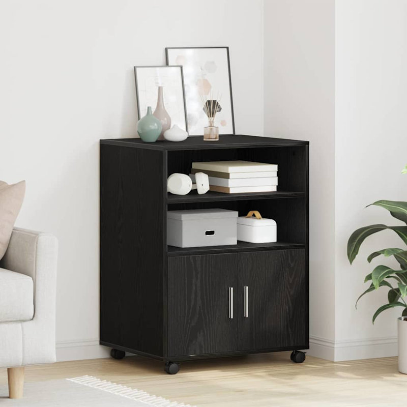 Rolling Cabinet Engineered Wood, Black Oak