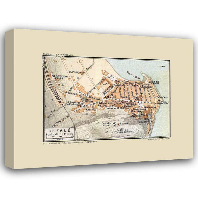Art sur toile tendue Lark Manor ™ Baedeker, Cefalu, Sicile, Italie - Baedeker 1880 ITIT0150, H 28 po x l 35 po