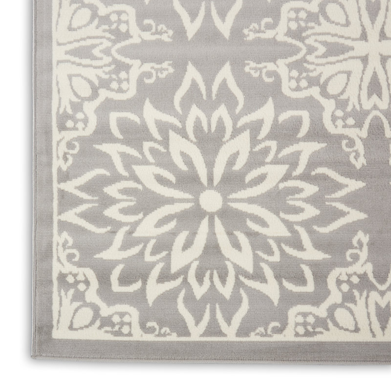 Tapis floral ivoire / gris Yurig, Rectangle 5 pi 3 po x 7 pi 3 po