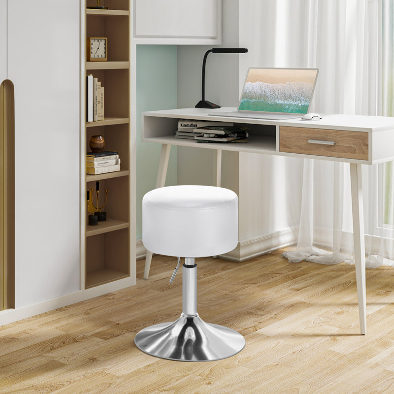 Kundana Swivel Upholstered Adjustable Height Counter Stool with Metal Frame, White