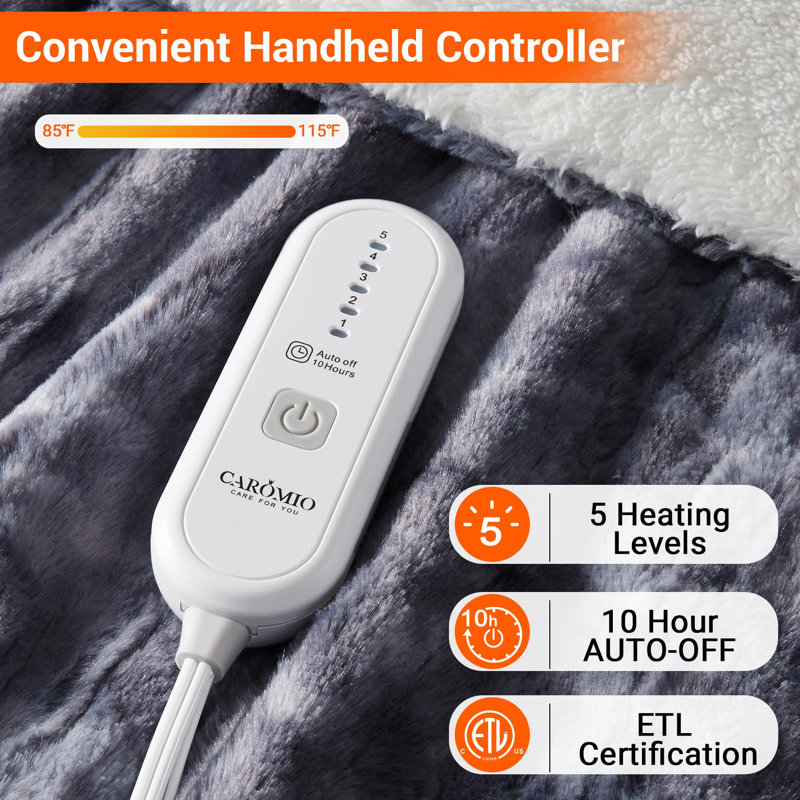 Heated Throw Blanket, 213.4cm L x 182.9cm W, Grey