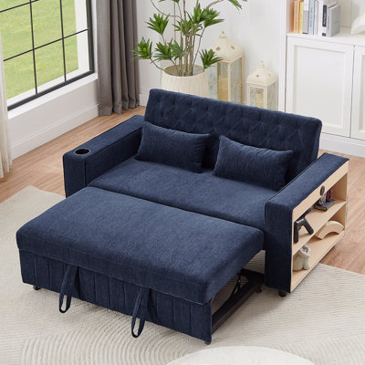 Canapé-lit convertible capitonné 61,4 po avec ports USB et porte-gobelets