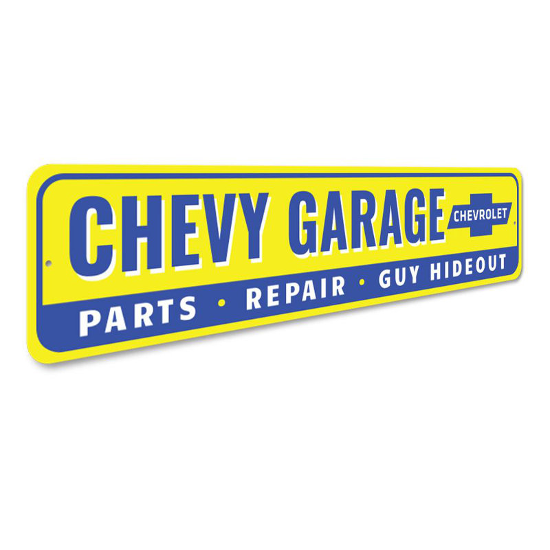 Enseigne en aluminium Chevy Garage Hideout, H 4 po x l 18 po x P 0,04 po