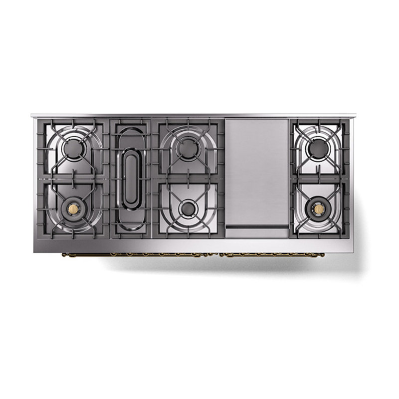 ILVE Nostalgie II Noblesse 60 in Dual Fuel Range, 9 Burner, Griddle, Liquid Propane, Midnight Blue/Brass