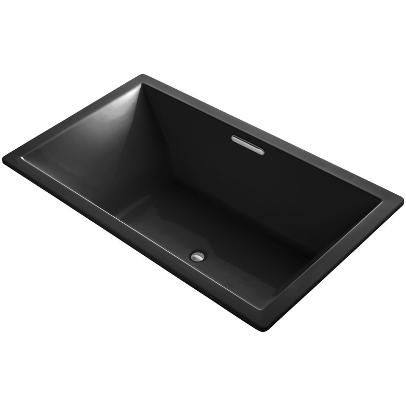 Underscore Vibracoustic 72" x 42" Drop In or Undermount Soaking Acrylic Bathtub with Heater, Black