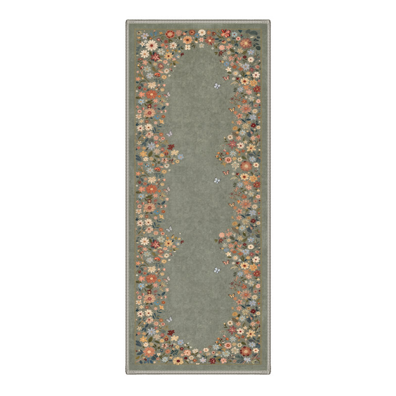 Tapis d'intérieur floral lavable à la machine avec envers antidérapant Botanique, Tapis de couloir 2 pi 3 po x 6 pi