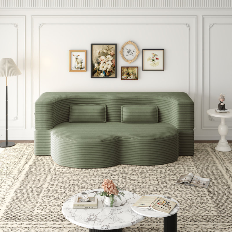 Canapé-lit moderne avec 2 coussins, canapé-lit en velours côtelé rembourré et rembourré de mousse, matelas pliant de 15 po pour le salon, lit d'invité, sans assemblage requis, vert