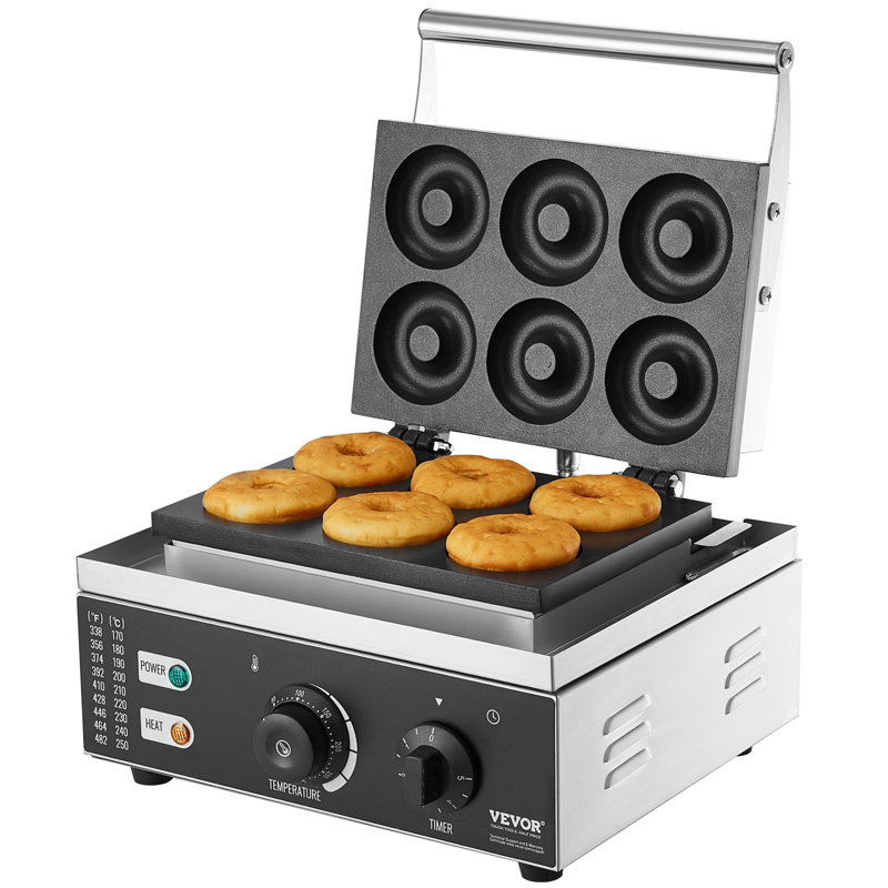 Electric Donut Maker, 1550W Commercial Doughnut Machine with Non-stick Surface, 6 Holes Double-Sided Heating Waffle Machine Makes 6 Doughnuts, Temperature 122-572℉