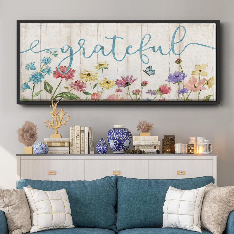 Grateful Wildflowers- Framed Canvas, 12" H x 30" W