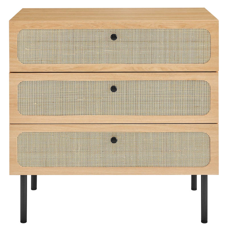 Modway Chaucer 3-Drawer Chest, Oak/Black