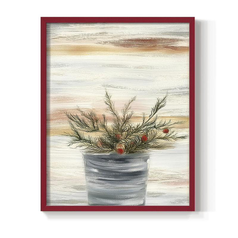 «Christmas Holiday Art DCCXLI», reproduction d'art encadrée - bois massif, Rouge, H 15 po x l 12 po