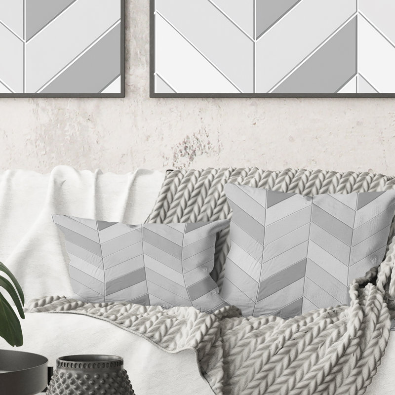 Imprimé à chevrons gris et blanc classique - Coussin décoratif moderne, H 16 po x l 16 po