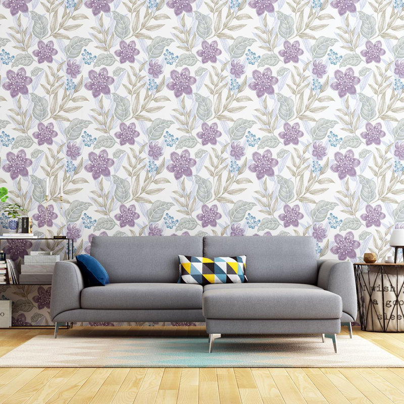Leaves & Flowers Lilac Peel & Stick Wallpaper N04180