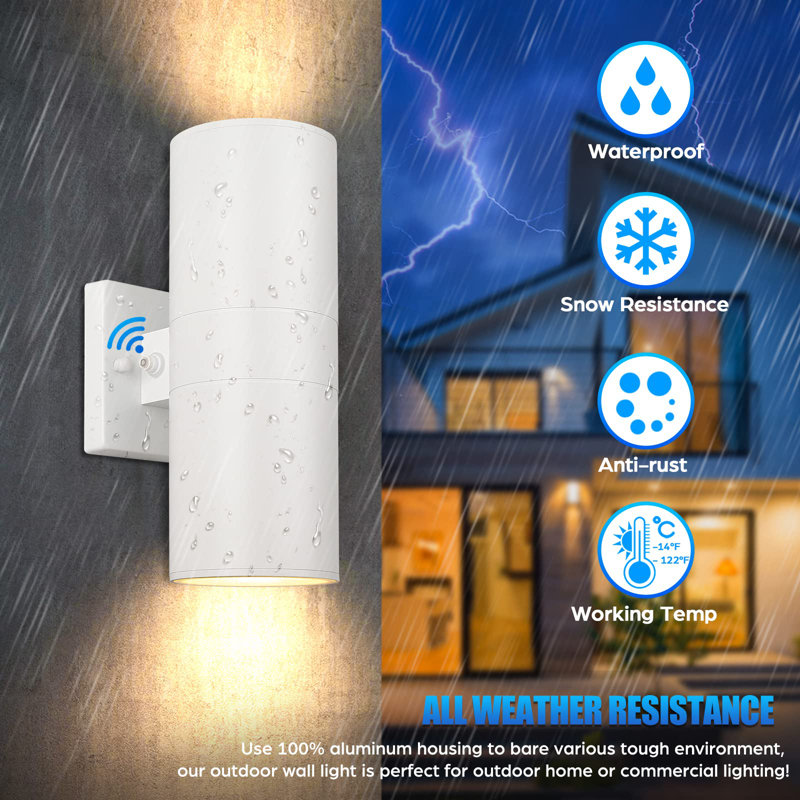 Ensemble de 2 appliques murales blanches d'extérieur Dusk To Dawn, Up Down Modern Lighting, Blanc