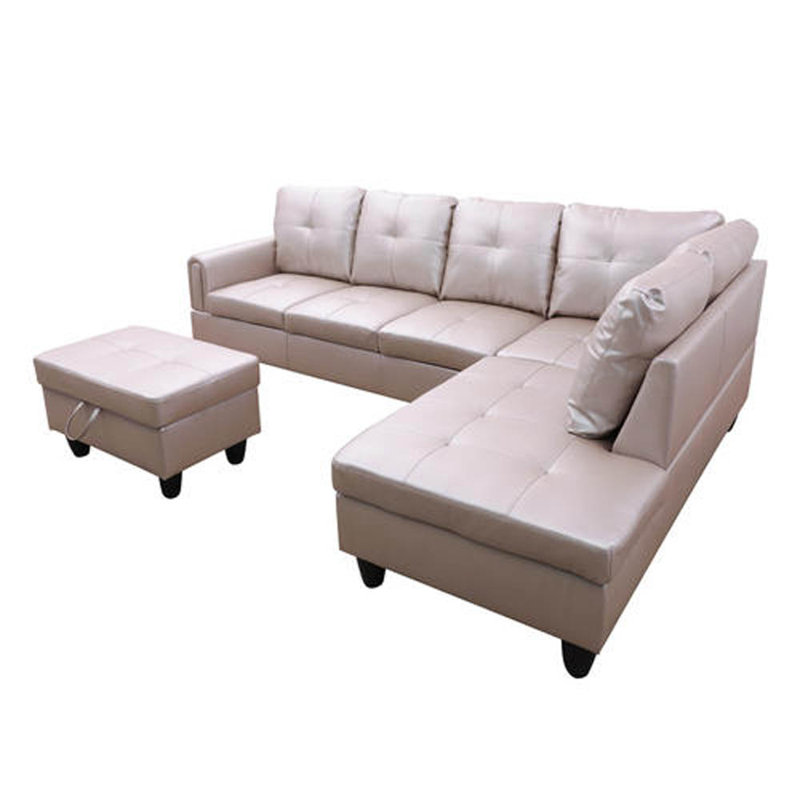 Jayzen 3 - Piece Vegan Sectional, Right Hand Facing, Latte Faux Leather, Black