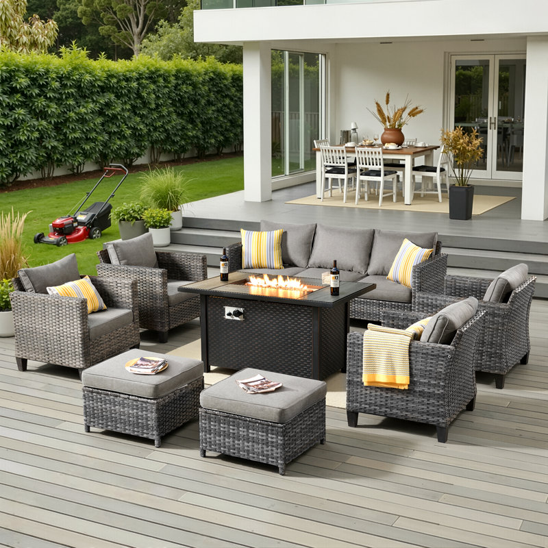 Allcot 9 - Person Patio Conversation Set with Cushions, Gray
