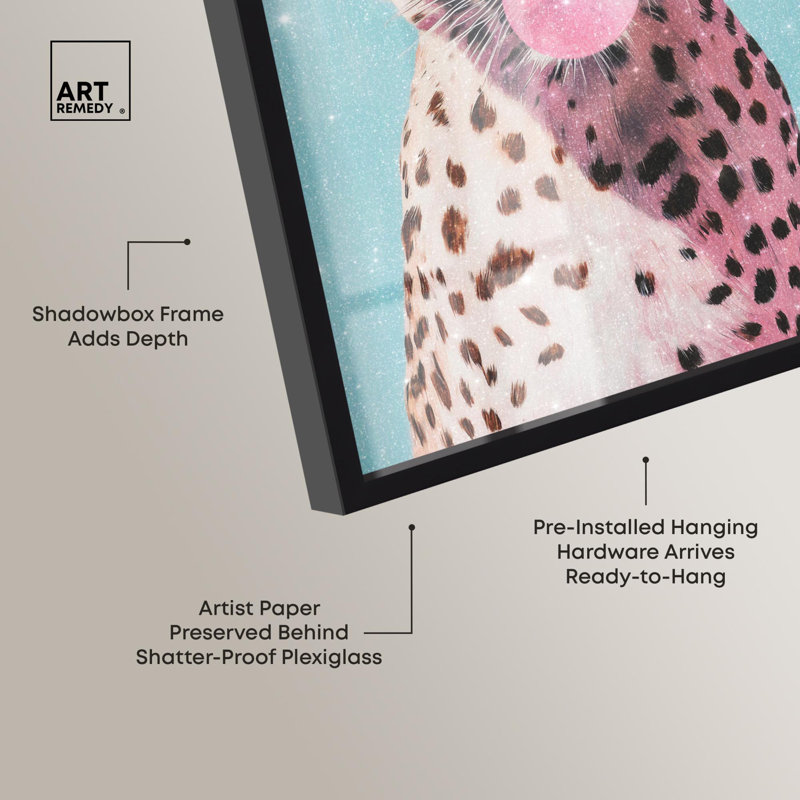 Décoration murale Pastel Cheetah Bubblegum Shadowbox Print Glam par Art Remedy, H 16 po x l 11 po, Noir