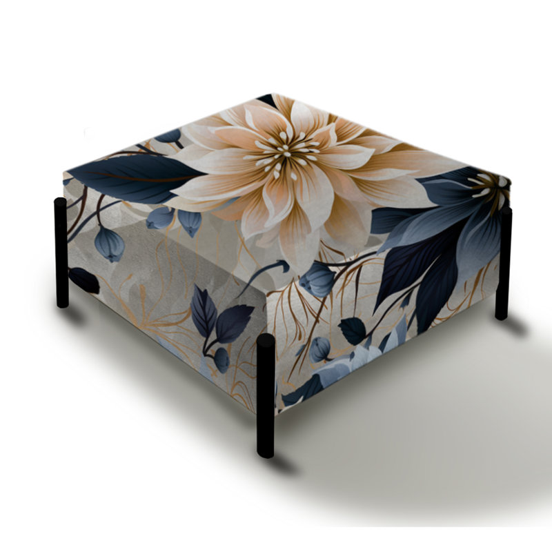 Blanc et bleu géométrique poinsettia Harmony Elegance - Grand repose-pieds carré floral