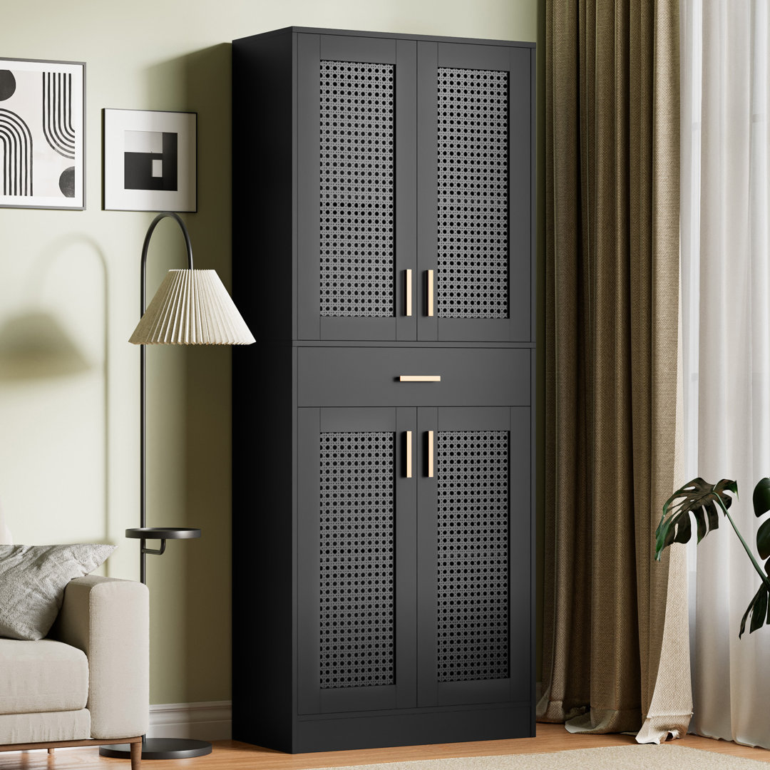 Maryclaire 70.9"H Kitchen Pantry with Rattan Doors and Adjustable Shelves Hokku Designs 