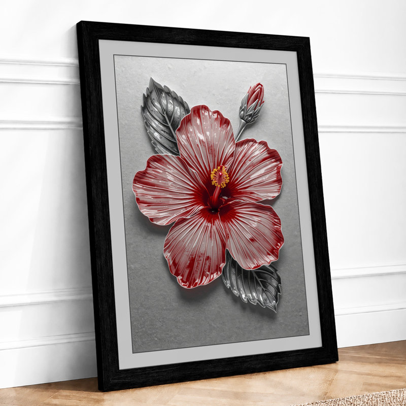 Hibiscus in Bloom Botanical - Framed Print, A4 - 29.7 x 21.0 cm, Black