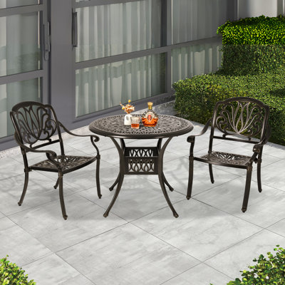 Table de salle à manger pour 2 personnes, table de patio en aluminium coulé avec trou pour parasol