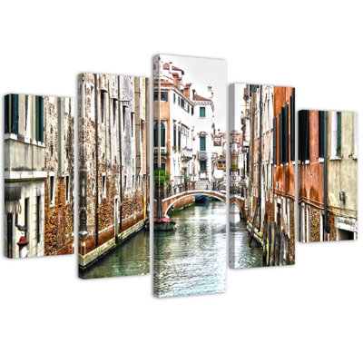 Venice Canal, Italy City - 5 Piece No Frame Print on Canvas