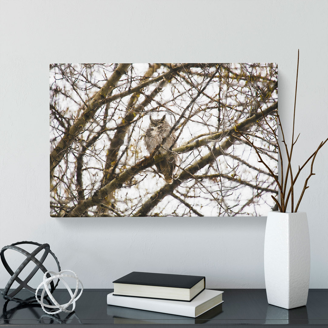 Great Horned Owl Resting Painting - Wrapped Canvas