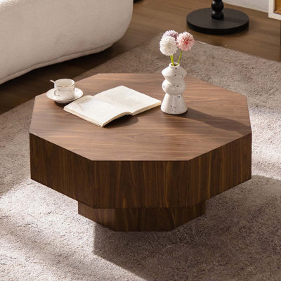 Table basse octogonale robuste en noyer pour le salon, la chambre à coucher et le bureau, facile à assembler et à entretenir