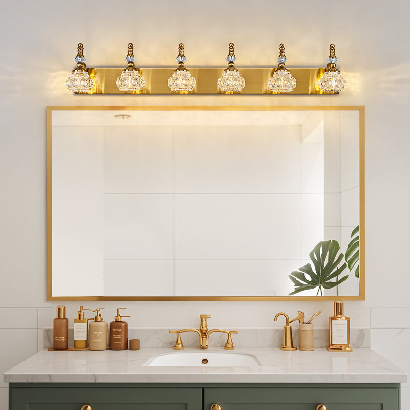Modern Vintage Glass Vanity Light Bathroom Over Mirror Lighting Fixtures Glass Shade Wall Sconces, 6 Lights, Gold