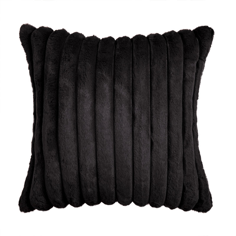 Faux Fur Reversible Throw Pillow, Black, 20"H x 20"W