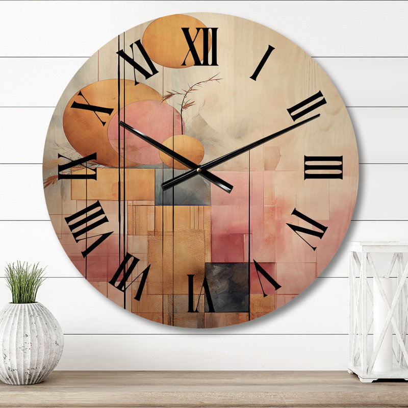 Golden Moon Dreams Retro Illustration III - Horloge murale géométrique moderne surdimensionnée en bois, Petit