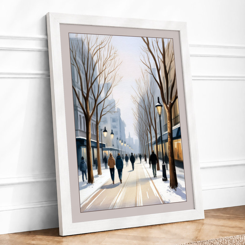 Winter City Street Scandinavian - Framed Print, A2 - 59.4 x 42.0 cm, White