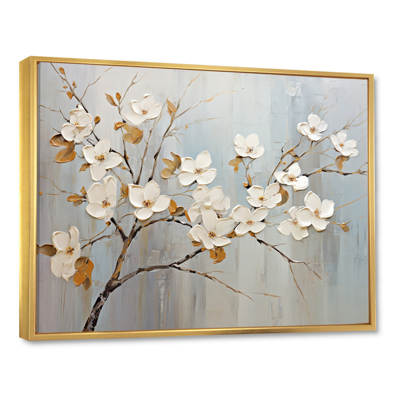 Paix blanche et grise blanche - reproduction sur toile, Cadre flottant doré, H 24 po x l 32 po x P 1 po