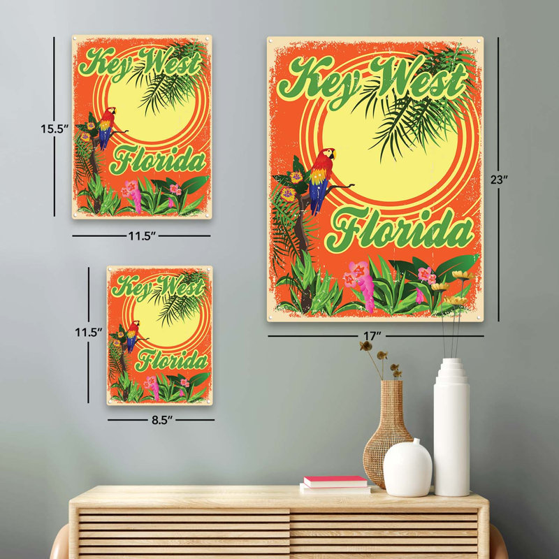 Tropical Key West Florida sur impression métallique, H 23,2 po x l 17,2 po x P 0,04 po