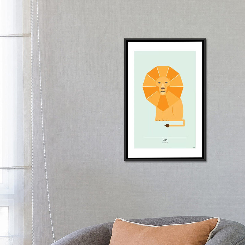 « lion », impression sur toile, H 26 po x l 18 po x P 1,5 po, Toile avec cadre noir, Pas de tapis