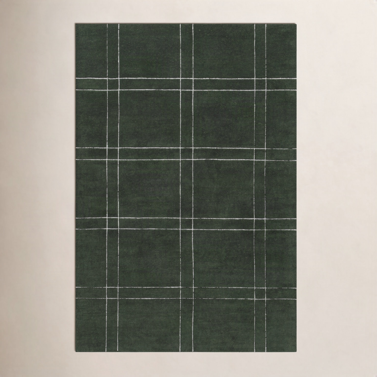 Hand-Tufted Green Plaid Rug, Rectangle 4' x 6'