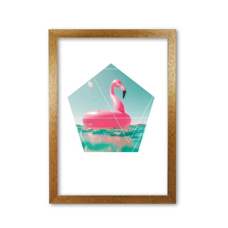 Flamingo Inflatable - Print, Honey Oak Frame, 42 cm H x 30 cm W x 5 cm D