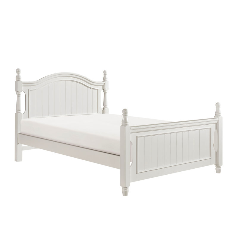 Lit double en bois avec tête de lit blanche classique et affiche pour la décoration intérieure de la chambre à coucher